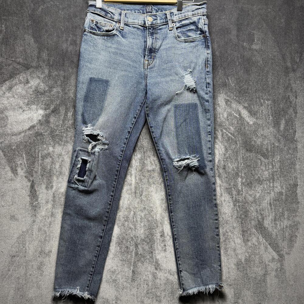 GAP DENIM Jeans Sz 28 Blue True Skinny Slim Patchwork Ripped Raw Hem